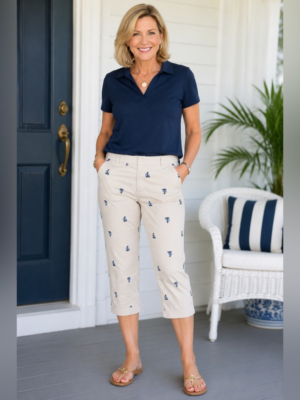 Briggs New York Size 18 Embroidered  Sailboat Nautical Preppy  Capri Pants